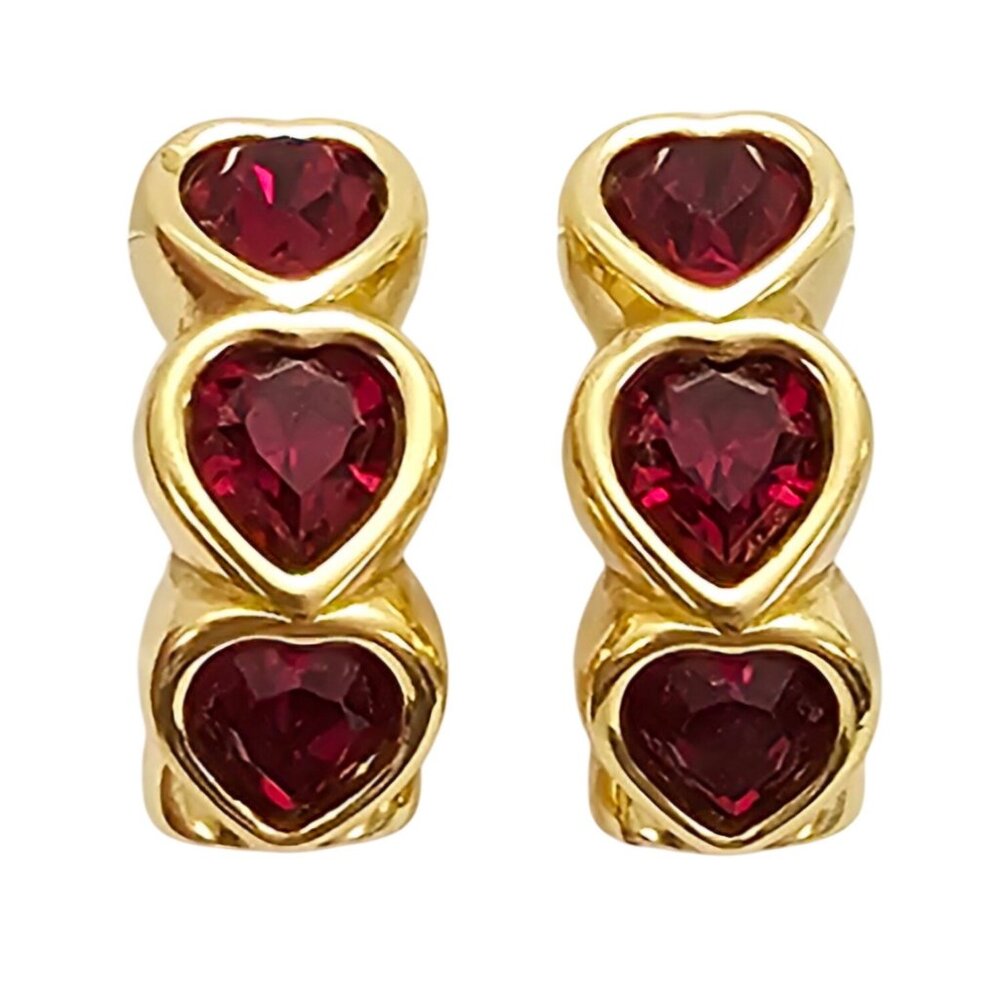Swarovski Red Crystal Hearts Post, Half Hoop Earrings J512